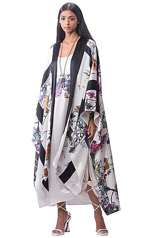 White Silk Printed Jacket Dress by AKOK