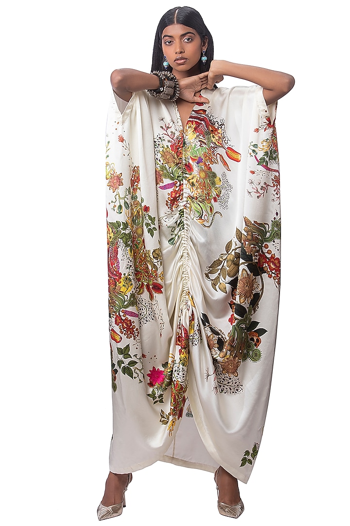 White Satin Printed Dress by AKOK