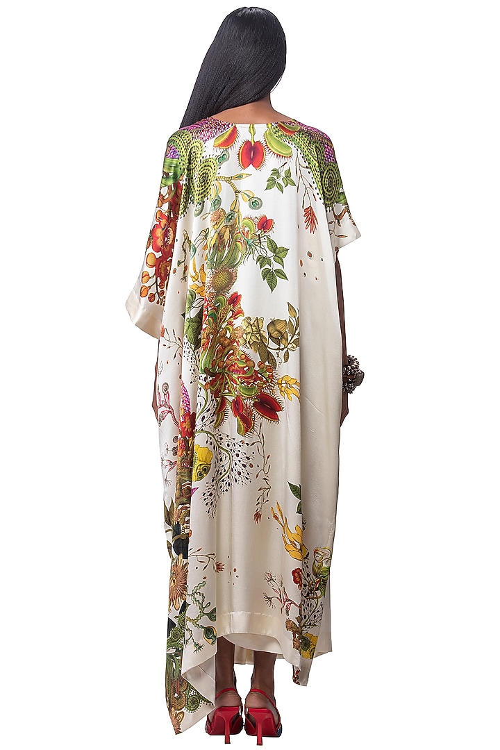 White Silk Printed Kaftan Set by AKOK at Pernia's Pop Up Shop