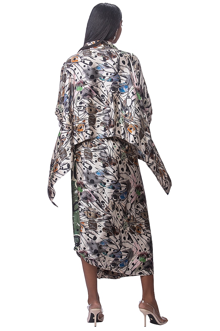 Black Silk Printed Skirt Set by AKOK at Pernia's Pop Up Shop