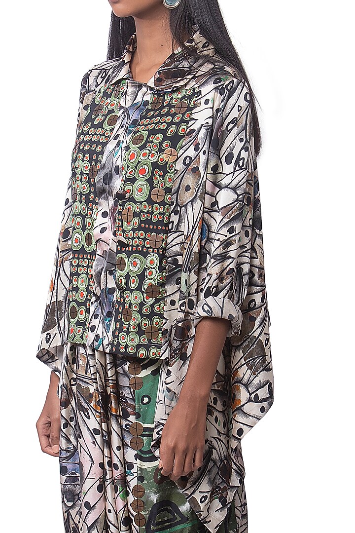 Black Silk Printed Skirt Set by AKOK at Pernia's Pop Up Shop