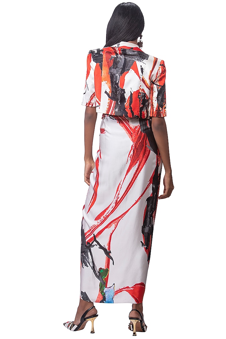 White & Red Silk Printed Skirt Set by AKOK at Pernia's Pop Up Shop