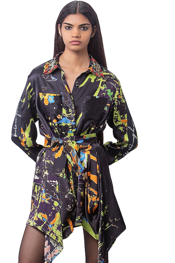 Black Printed Shift Vacation Dress by AKOK at Pernia's Pop Up Shop