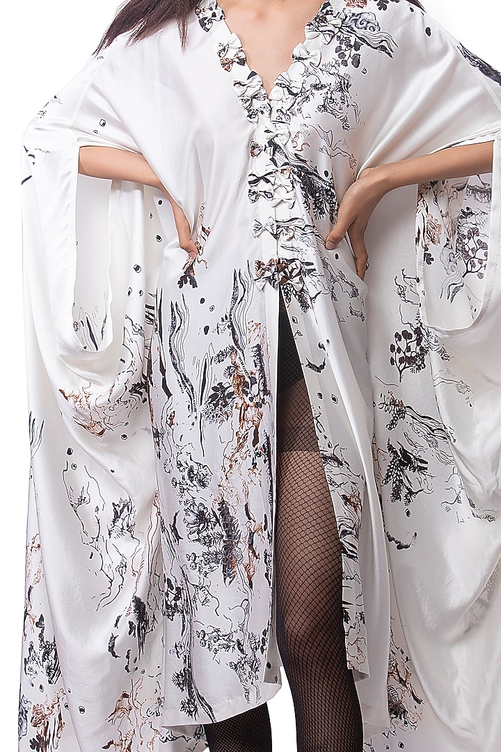 White Lycra Printed Cape Set by AKOK at Pernia's Pop Up Shop