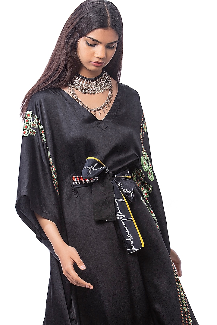 Black Printed Kaftan by AKOK at Pernia's Pop Up Shop