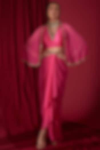 Pink Georgette Hand Embellished Draped Skirt Set by AKARA
