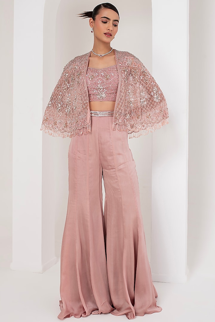 Pastel Pink Cotton Satin Sharara Set by AKARA at Pernia's Pop Up Shop