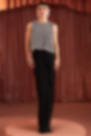 Black Satin Draped Skirt Set by AKARA at Pernia's Pop Up Shop