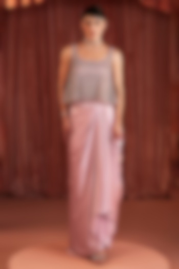 Blush Rose Satin Draped Skirt Set by AKARA at Pernia's Pop Up Shop