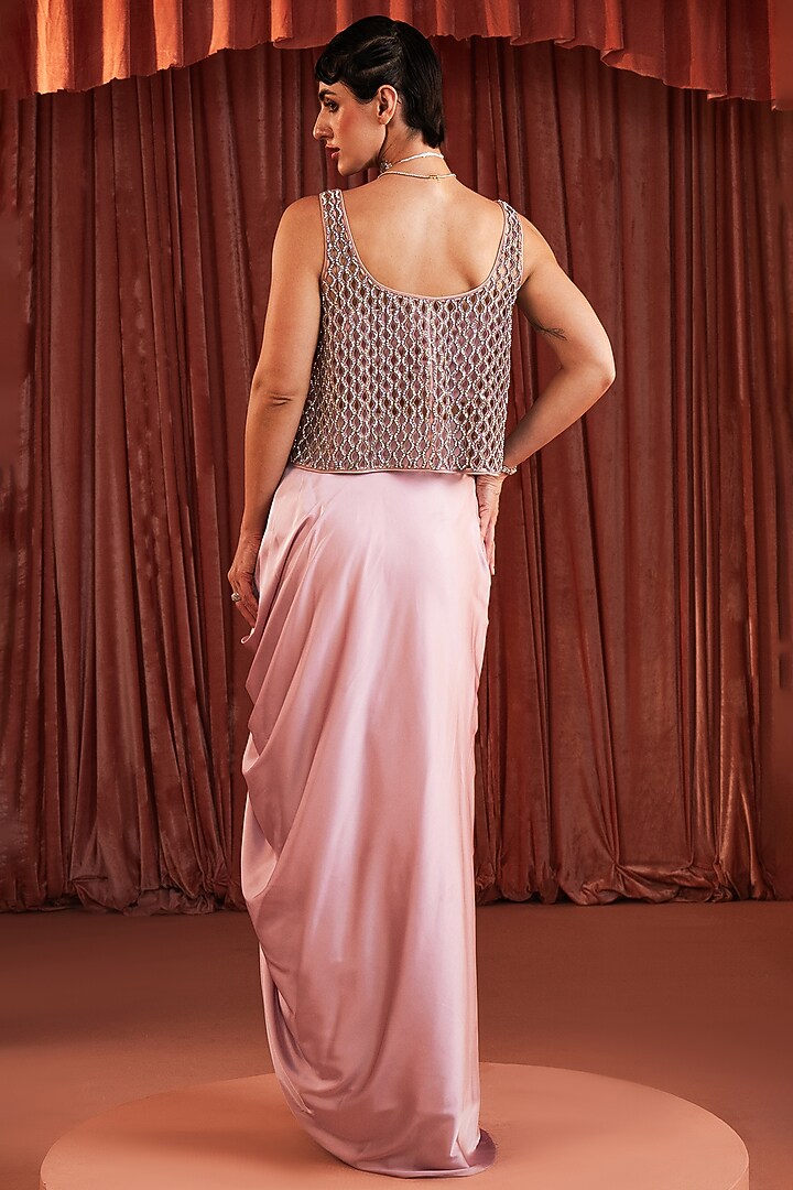 Blush Rose Satin Draped Skirt Set by AKARA at Pernia's Pop Up Shop