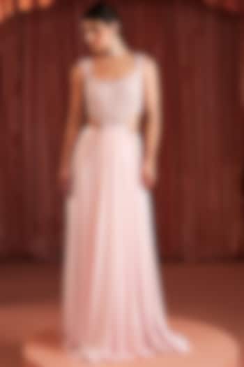 Baby Pink Royal Georgette A-Line Skirt Set by AKARA at Pernia's Pop Up Shop