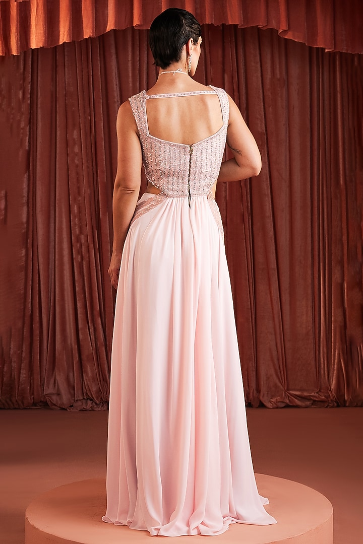 Baby Pink Royal Georgette A-Line Skirt Set by AKARA at Pernia's Pop Up Shop