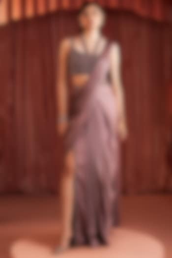 Mauve Wave Satin Draped Wedding Saree by AKARA at Pernia's Pop Up Shop