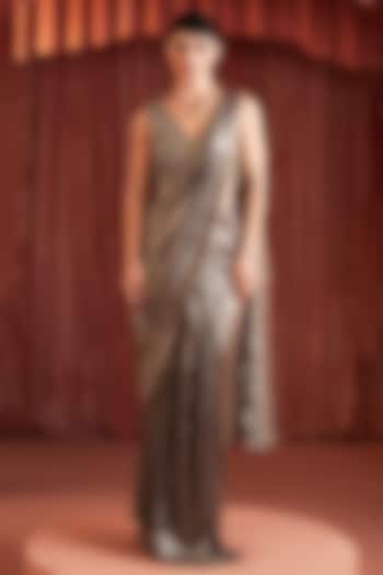 Silver & Gold Foil Georgette Pre-Draped Wedding Saree Set by AKARA at Pernia's Pop Up Shop