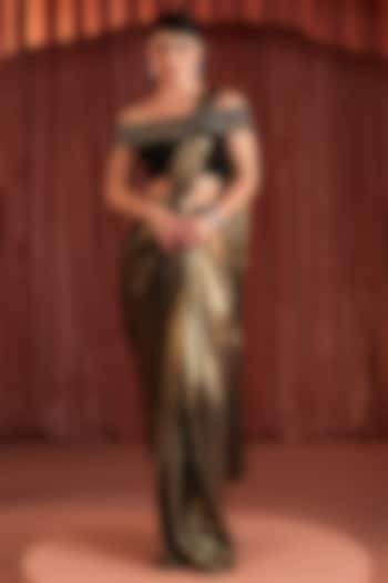 Black & Gold Foil Pant Wedding Saree Set by AKARA at Pernia's Pop Up Shop