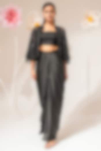 Black Organza Embellished Cape Set by AKARA at Pernia's Pop Up Shop