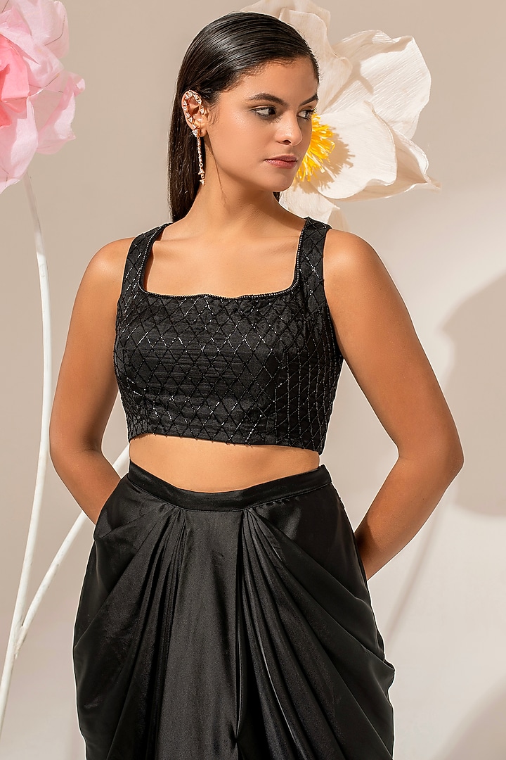 Black Organza Embellished Cape Set by AKARA at Pernia's Pop Up Shop
