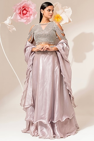 Lilac Fluid Organza Lehenga Set by AKARA