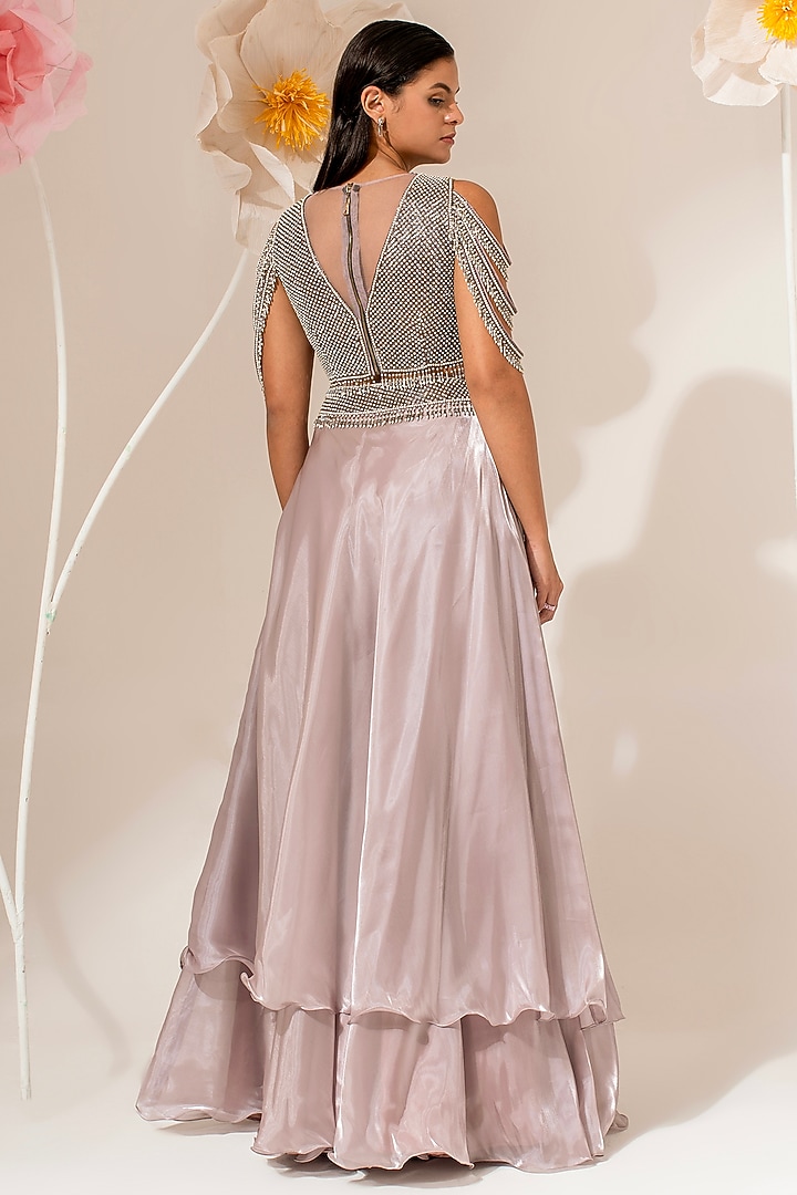 Lilac Fluid Organza Wedding Lehenga Set by AKARA at Pernia's Pop Up Shop