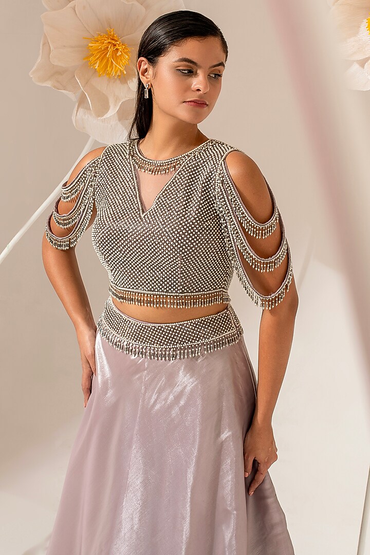 Lilac Fluid Organza Wedding Lehenga Set by AKARA at Pernia's Pop Up Shop