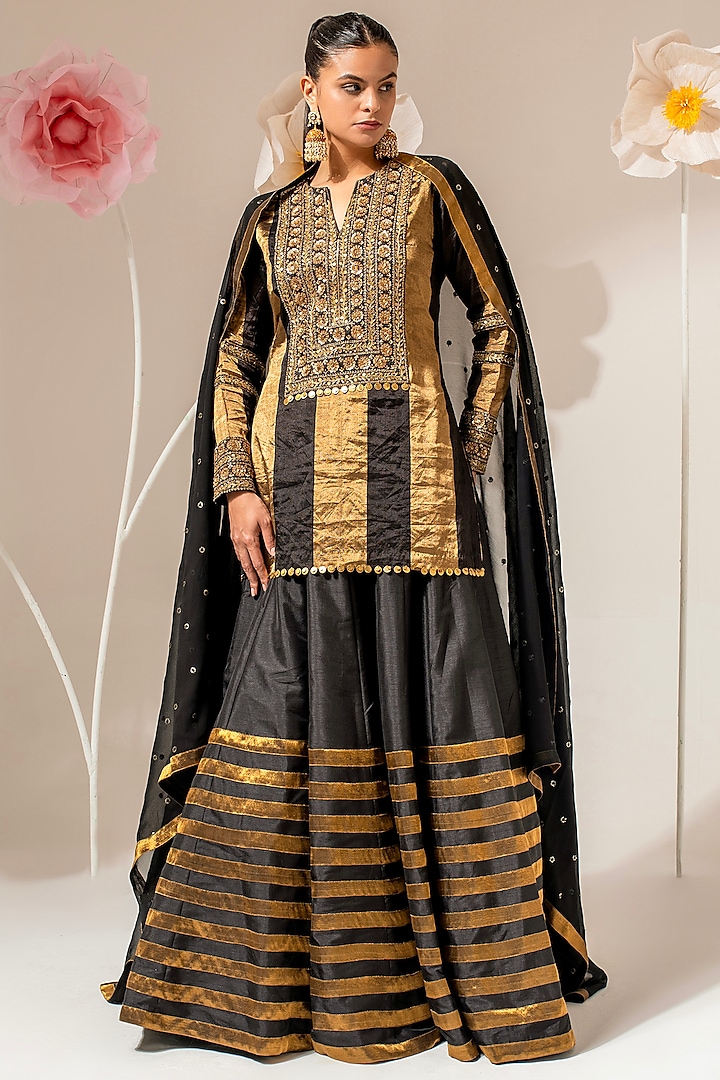 Black & Gold Silk Wedding Lehenga Set by AKARA at Pernia's Pop Up Shop