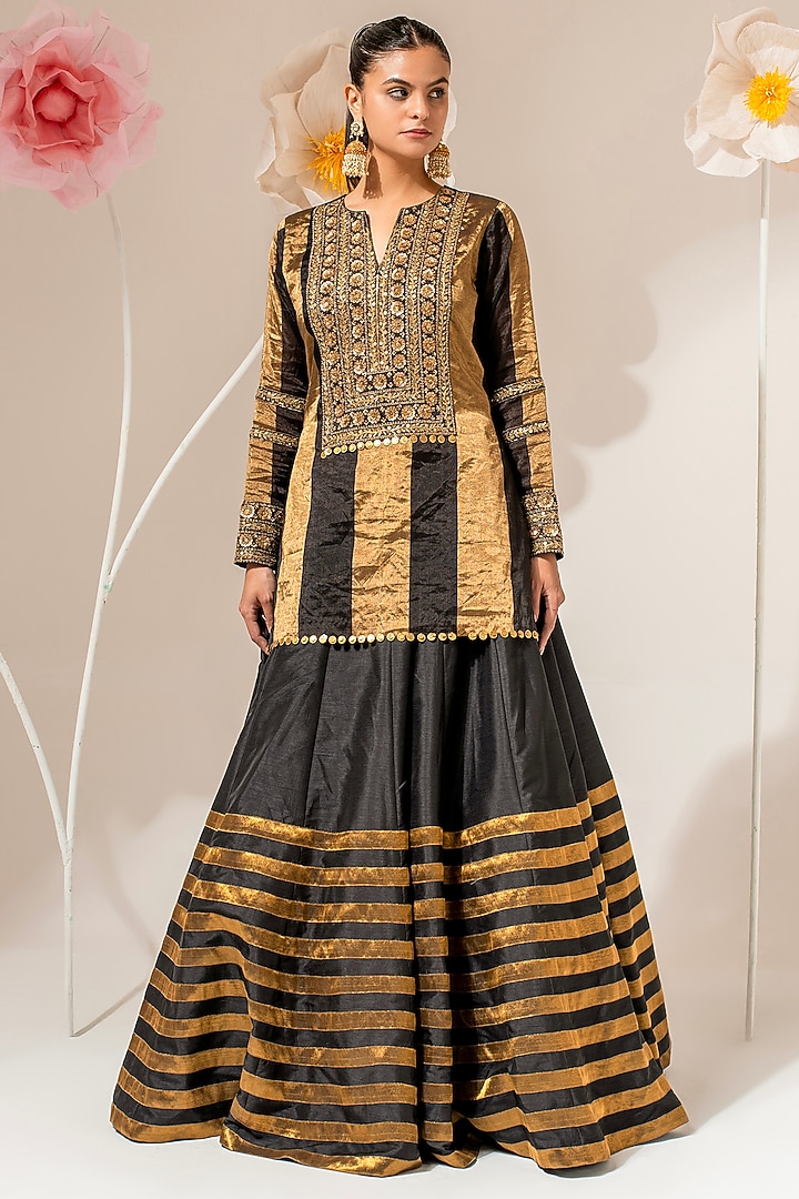 Black & Gold Silk Wedding Lehenga Set by AKARA at Pernia's Pop Up Shop