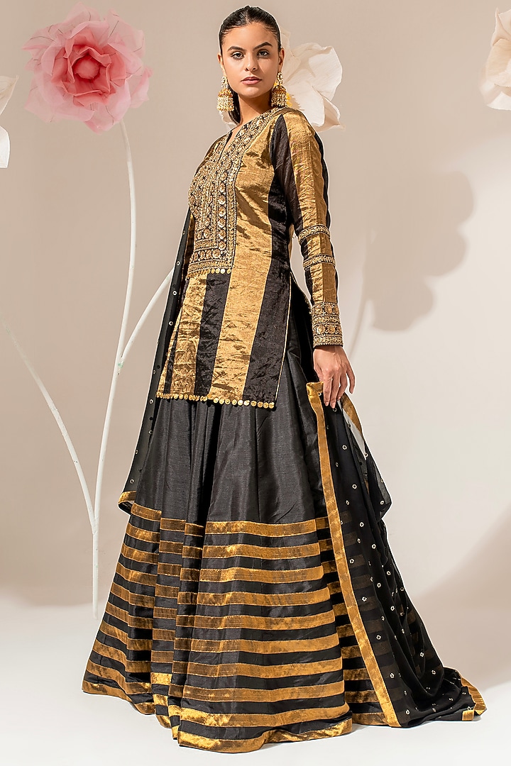 Black & Gold Silk Wedding Lehenga Set by AKARA at Pernia's Pop Up Shop