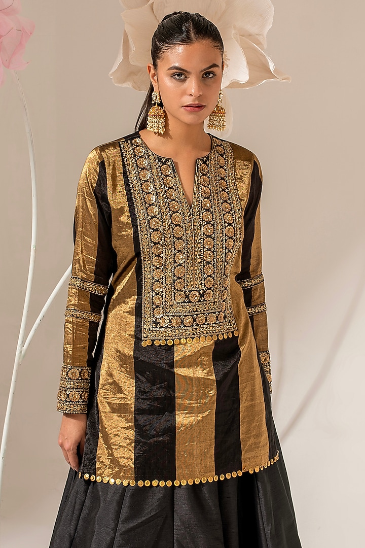 Black & Gold Silk Wedding Lehenga Set by AKARA at Pernia's Pop Up Shop