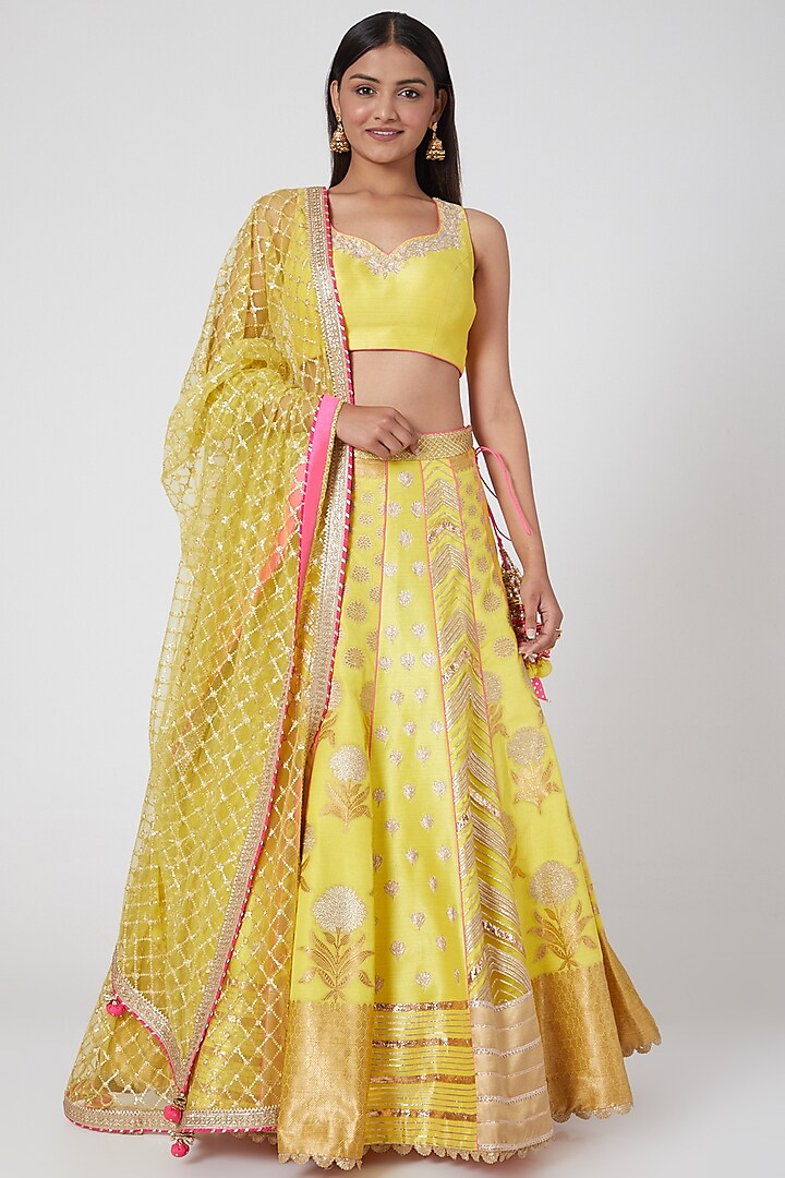 Yellow Embroidered Lehenga Set by Avnni Kapur