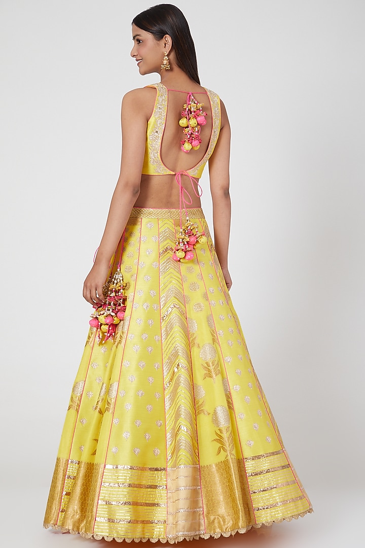 Yellow Embroidered Wedding Lehenga Set by Avnni Kapur at Pernia's Pop Up Shop
