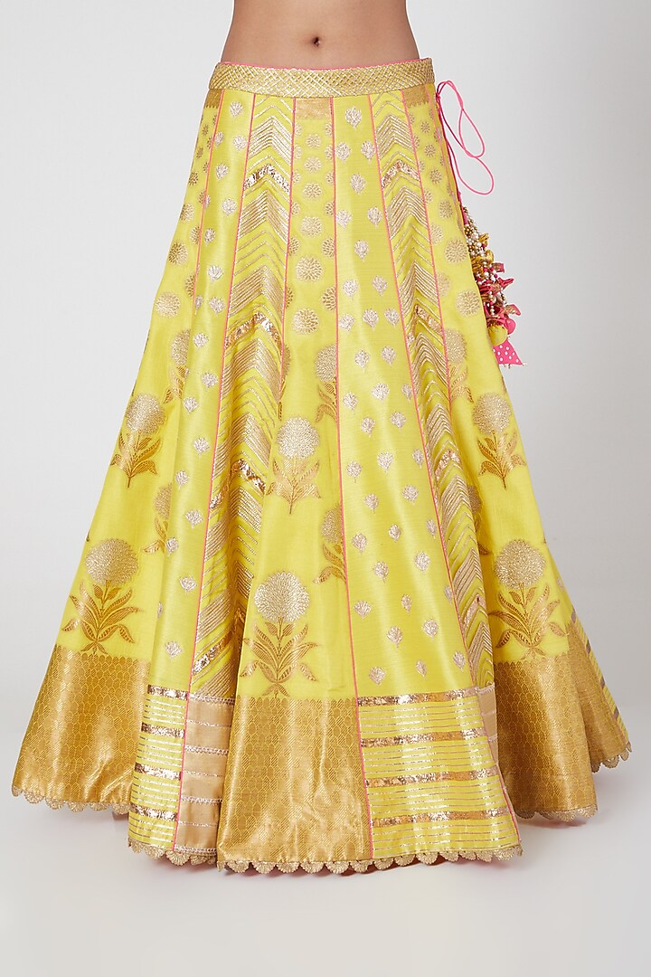 Yellow Embroidered Wedding Lehenga Set by Avnni Kapur at Pernia's Pop Up Shop