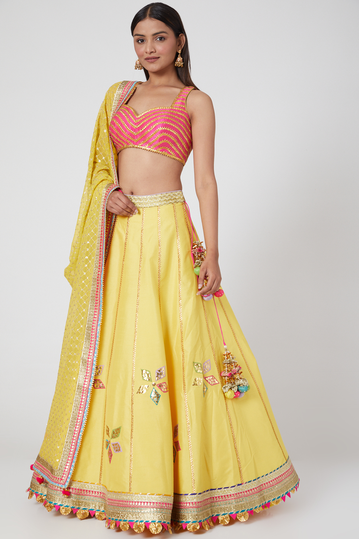 Yellow & Fuchsia Embroidered Lehenga Set by Avnni Kapur