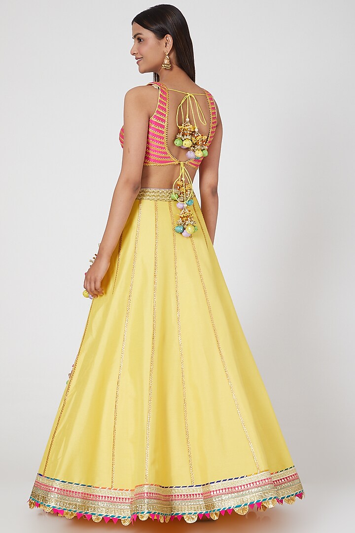 Yellow & Fuchsia Embroidered Wedding Lehenga Set by Avnni Kapur at Pernia's Pop Up Shop