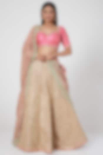 Beige & Pink Embroidered Bridal Lehenga Set by Avnni Kapur at Pernia's Pop Up Shop