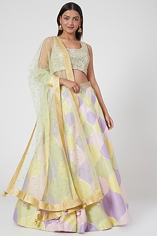 Mint & Purple Embroidered Lehenga Set by Avnni Kapur