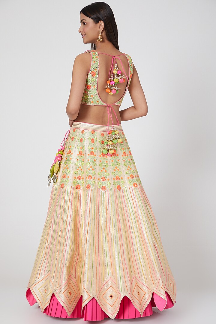 Beige & Mint Embroidered Wedding Lehenga Set by Avnni Kapur at Pernia's Pop Up Shop