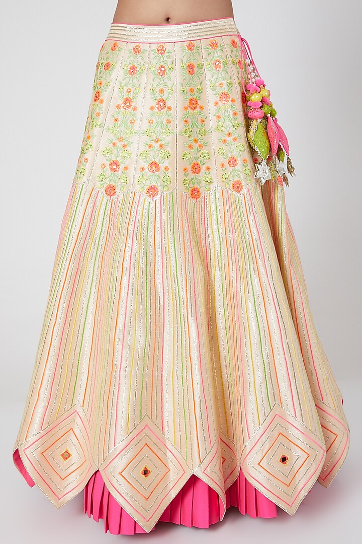 Beige & Mint Embroidered Wedding Lehenga Set by Avnni Kapur at Pernia's Pop Up Shop