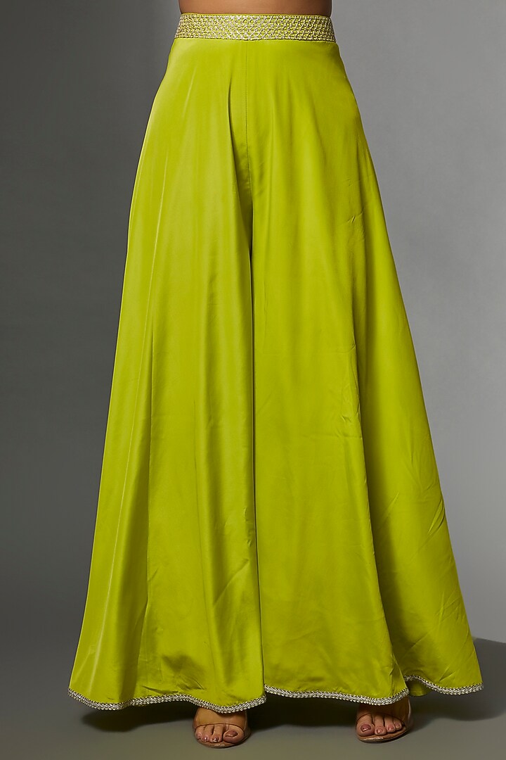 Lime Green Crepe & Silk Embroidered Party Wear Sharara Set by Avnni Kapur at Pernia's Pop Up Shop