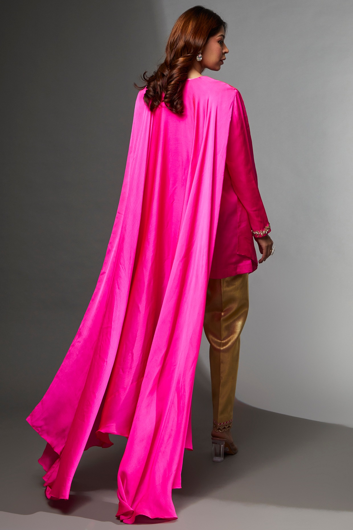 floor length hot pink chiffon coat