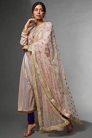 Onion Pink Modal Satin & Georgette Printed Kurta Set by Avnni Kapur