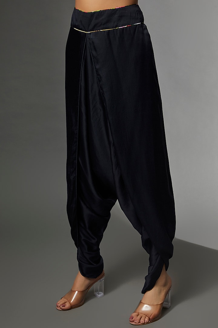 Black Raw Silk & Modal Satin Dhoti Set by Avnni Kapur at Pernia's Pop Up Shop