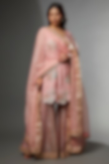 Pink Organza & Net Embroidered Gharara Set by Avnni Kapur