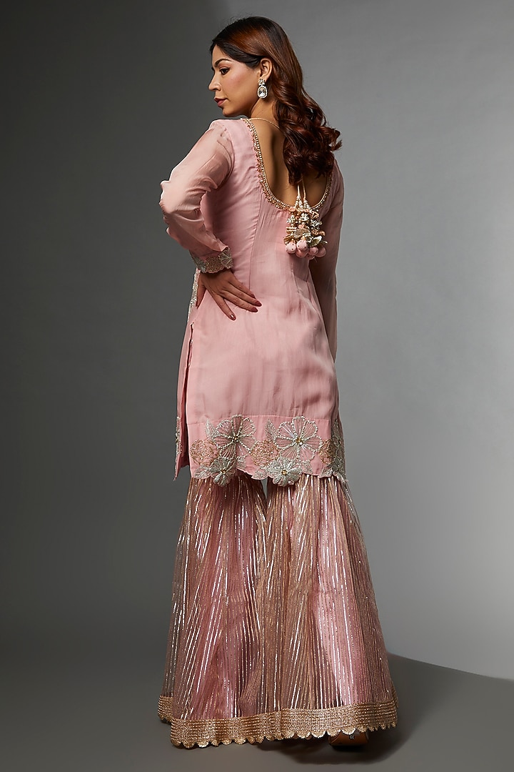 Pink Organza & Net Embroidered Gharara Set by Avnni Kapur at Pernia's Pop Up Shop