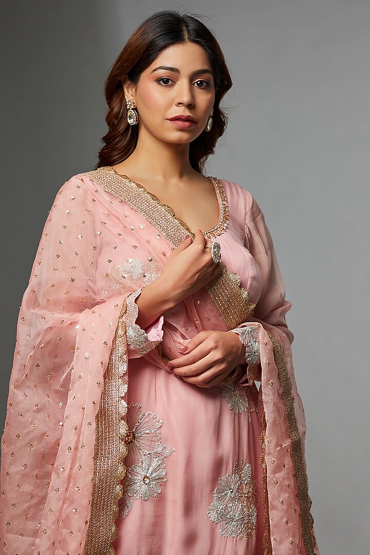 Pink Organza & Net Embroidered Gharara Set by Avnni Kapur at Pernia's Pop Up Shop