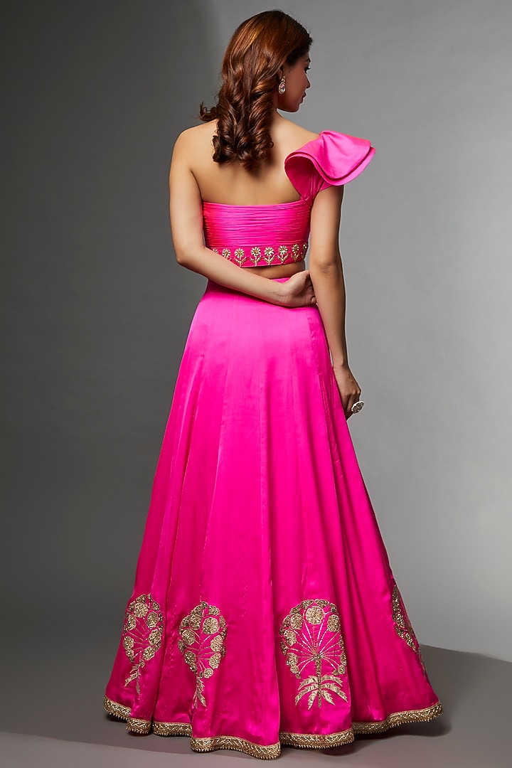 Pink Satin Chiffon Embroidered Wedding Lehenga Set by Avnni Kapur at Pernia's Pop Up Shop