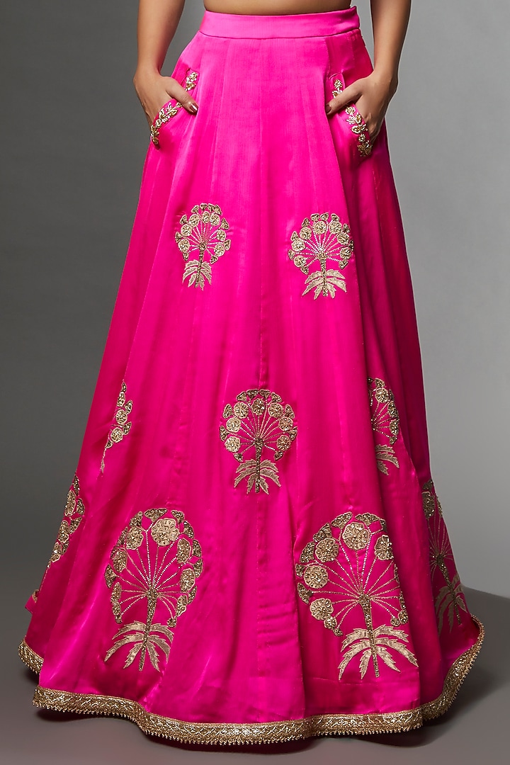 Pink Satin Chiffon Embroidered Wedding Lehenga Set by Avnni Kapur at Pernia's Pop Up Shop