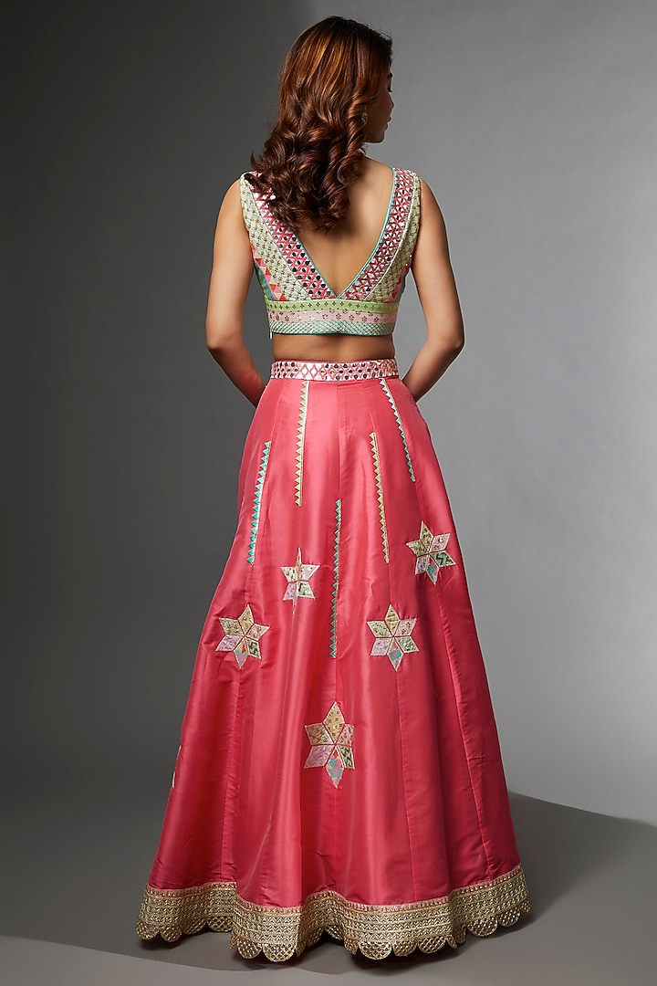 Pink Silk & Woven Fabric Embroidered Wedding Lehenga Set by Avnni Kapur at Pernia's Pop Up Shop