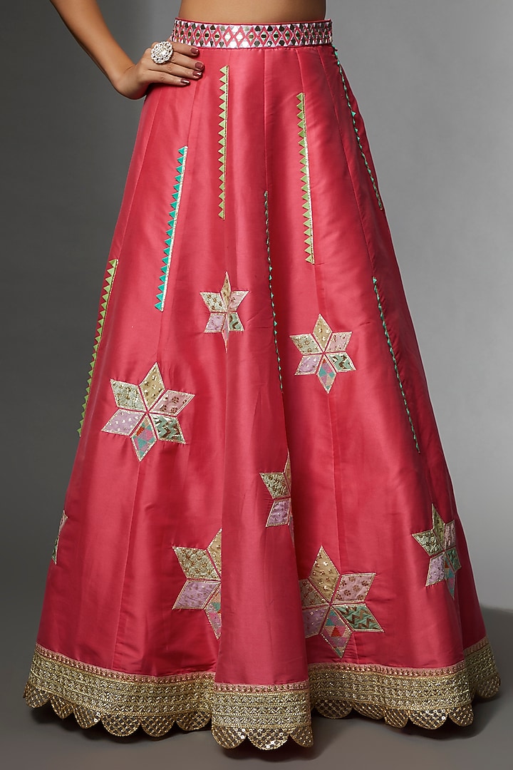 Pink Silk & Woven Fabric Embroidered Wedding Lehenga Set by Avnni Kapur at Pernia's Pop Up Shop