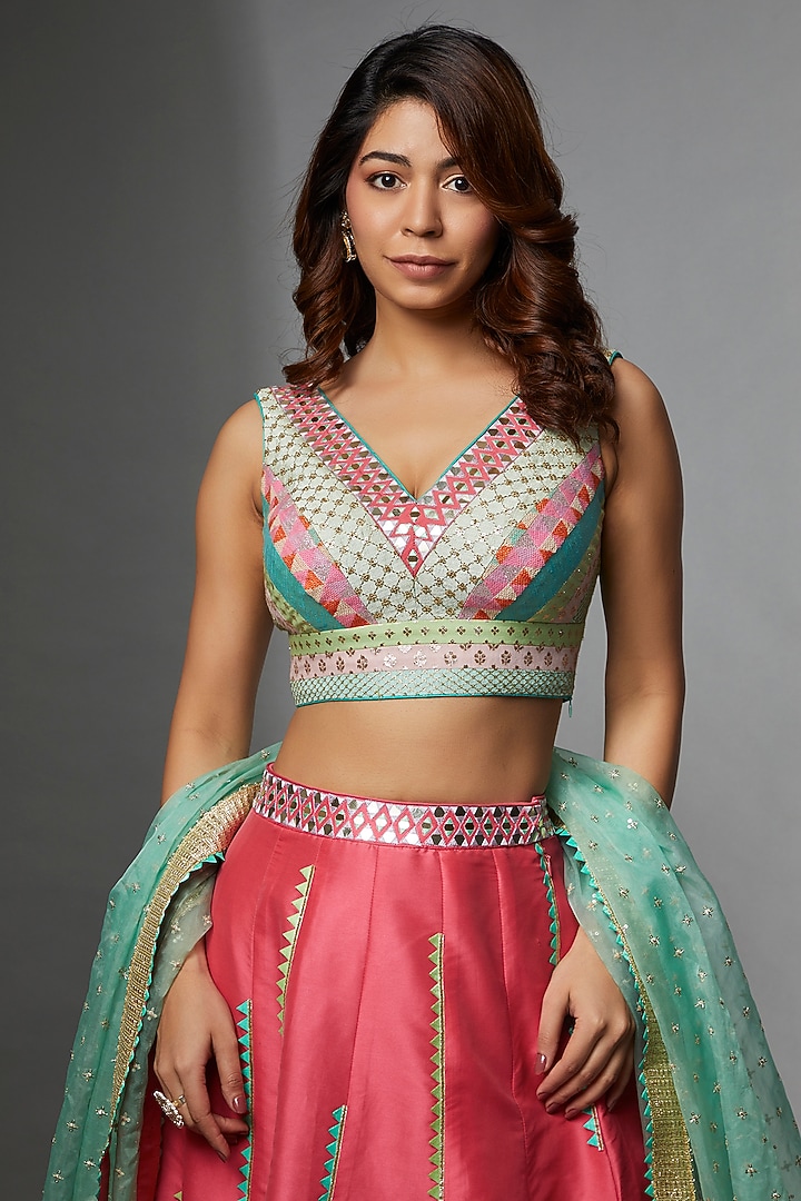 Pink Silk & Woven Fabric Embroidered Wedding Lehenga Set by Avnni Kapur at Pernia's Pop Up Shop