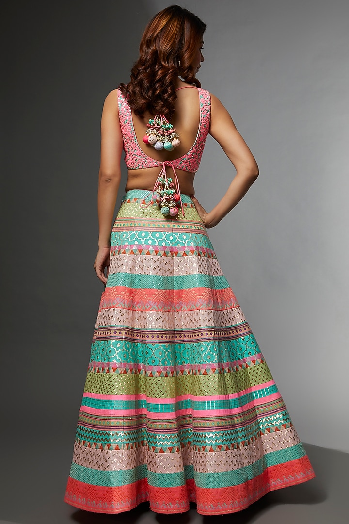 Multi-Colored Banarasi & Woven Fabric Embroidered Wedding Lehenga Set by Avnni Kapur at Pernia's Pop Up Shop